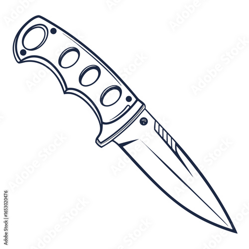Illustration of a sharp and dangerous knife isolated on white background, a symbol of combat, hunting, and survival, with a sleek design