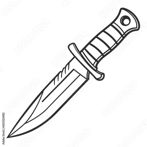 Illustration of a sharp and dangerous knife isolated on white background, a symbol of combat, hunting, and survival, with a sturdy design