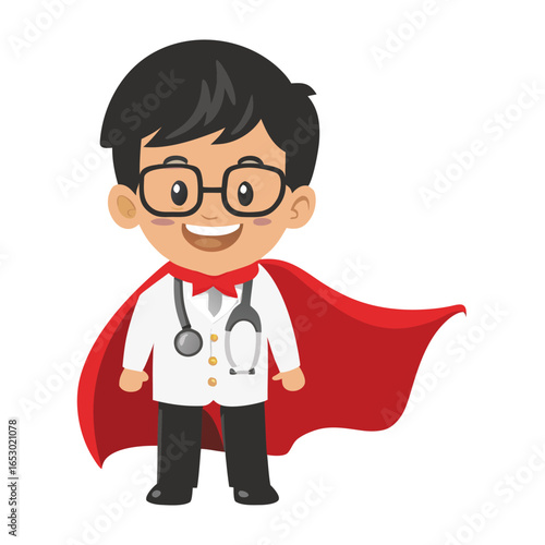 Enthusiastic Cartoon Doctor or Nurse with Cape Depicted. A Cheerful Representation of Healthcare