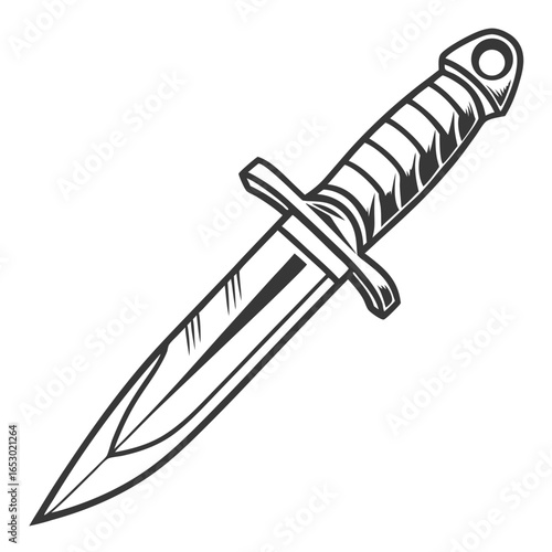 Vintage dagger knife with sharp blade isolated on white background, perfect for military and combat designs, vector illustration