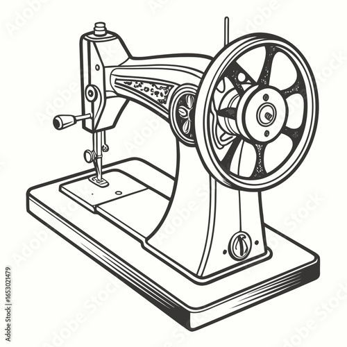 Vintage sewing machine isolated on white background, a classic tool for tailoring and crafting, showcasing retro design and needlework