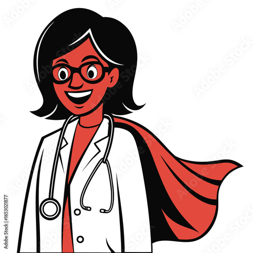 Cartoon Superhero Doctor with Cape Ready to Save the Day Bringing Health and Wellness