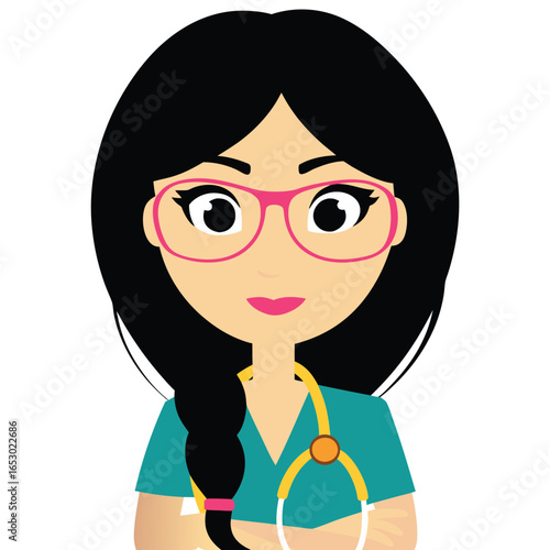 Cartoon Doctor Illustration of a Smiling Healthcare Worker in Scrubs with a Stethoscope