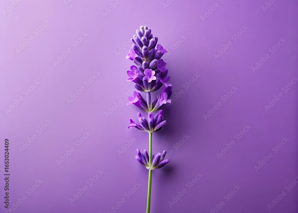 Fototapeta premium Lavender Flower on Lavender Color Flat Background