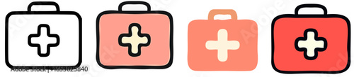 Four first aid kit icons in different shades of red and white.