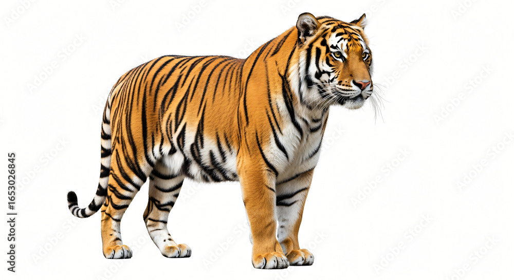 Fototapeta premium Majestic Tiger: A Striking Portrait on White