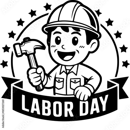 Labor Day Celebratory Illustration: An engaging illustration of a diligent worker, clutching a hammer proudly, celebrates the spirit of Labor Day. A testament to the hard work.