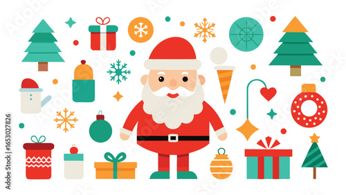 Festive Christmas Icons and Elements in a Flat Design Style