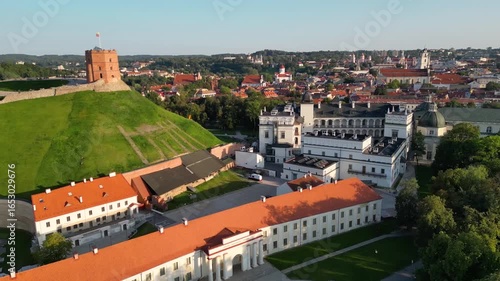 Aerial View of Royal Palace of the Grand Dukes of Lithuania in Vilnius City Old Town and Gediminas Castle and National Museum