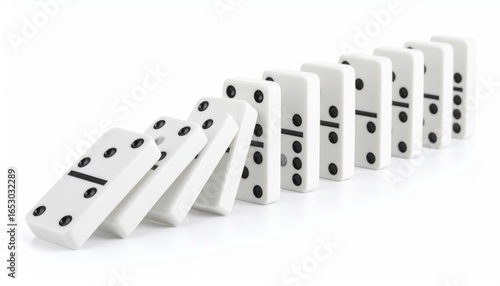 Falling Dominoes Chain Reaction Contagion Sequence Risk and Business Concept