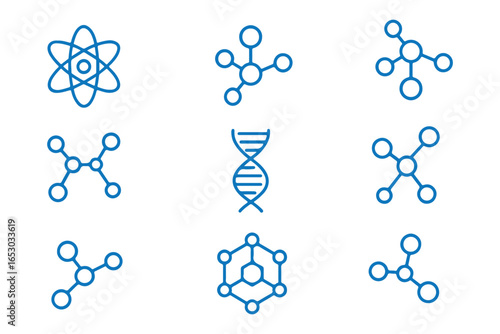 Molecule icon vector illustration. Symbol of science, nuclear physics, scientific research, education, electrons, proton sign vector. Symbol of Molecule line icon vector isolated on white background.