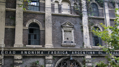 Facade of an abandoned factory in Buenos Aires, Argentina