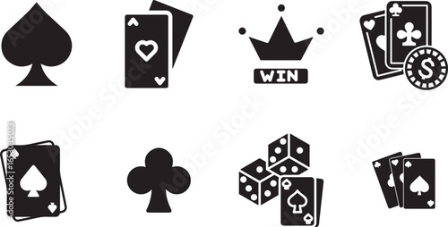  poker, playing cards, casino, gambling, vector icons, minimalist, simple, flat design, high contras