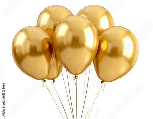  Floating Gold Balloons Bouquet Isolated on Transparent Background PNG