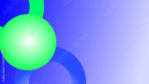 Blue green orb and sphere over sky blue background