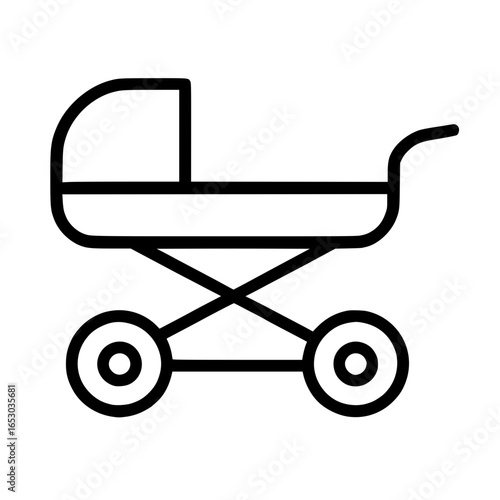 Simple Black Outline Icon of a Baby Stroller
