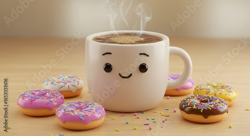 Cute Coffee Mug with Donuts (AI Generated)