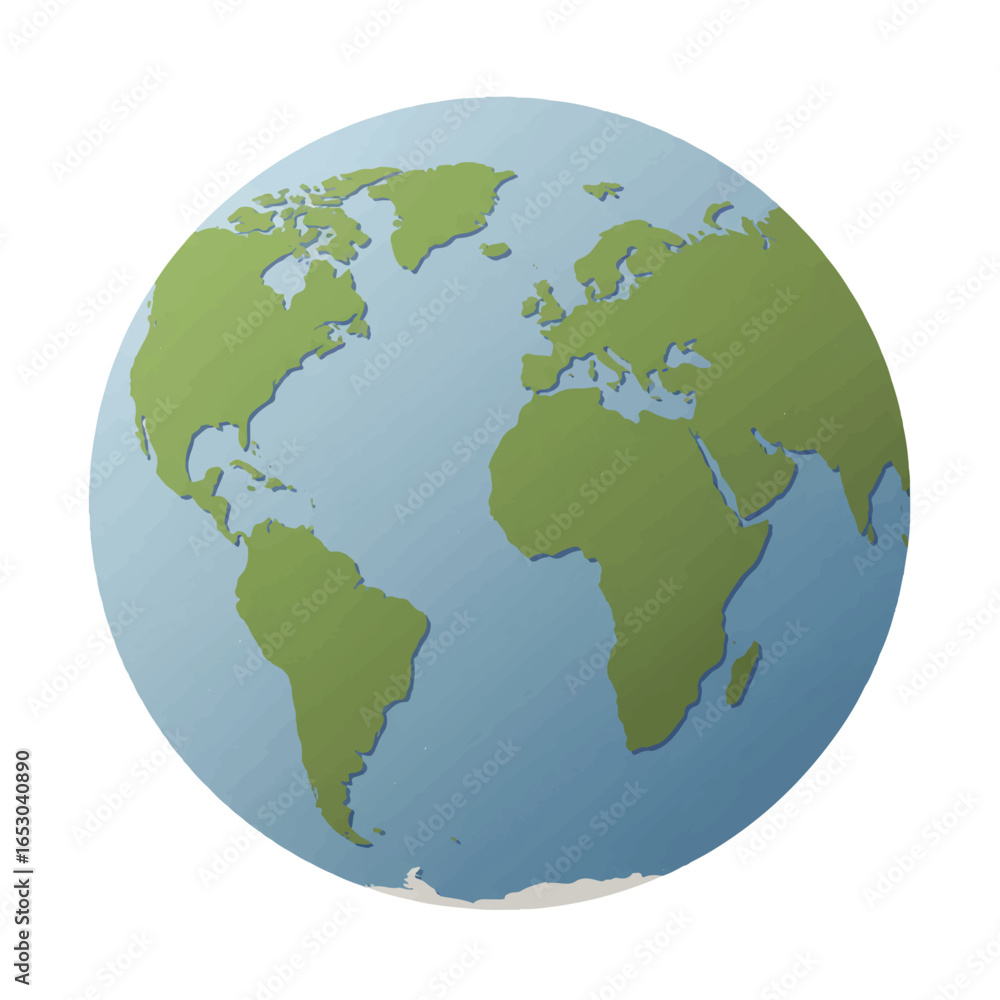 Naklejka premium Illustration of the Earth globe showing continents in green and oceans in blue, isolated on a white background.