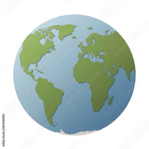 Illustration of the Earth globe showing continents in green and oceans in blue, isolated on a white background.