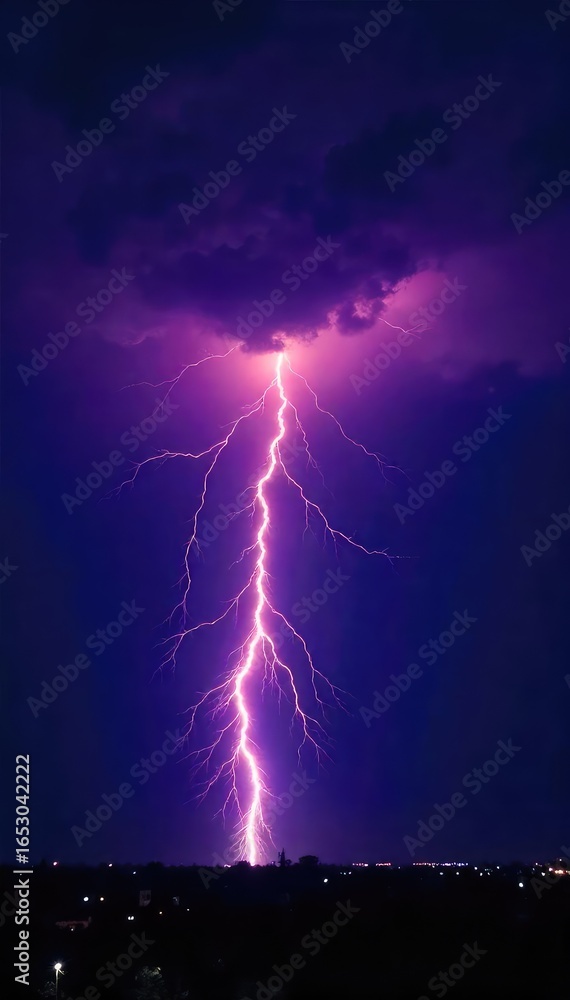 Fototapeta premium Powerful Lightning Strike Dramatic Night Sky Image - High-Resolution Background