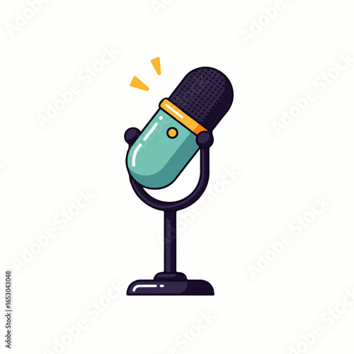 A stylized illustration of a vintage-style microphone, ready for recording or broadcasting.