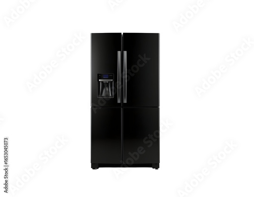Black Modern Refrigerator Isolated on Transparent Background