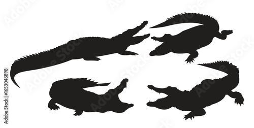 Crocodile and alligator silhouette vector set.
