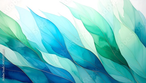 Abstract watercolor painting of flowing leaves