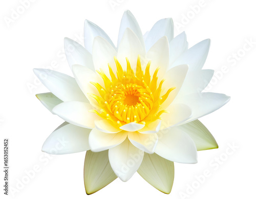 White lotus flower with a yellow center, on a transparent background.