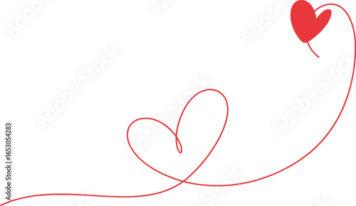 Abstract Red Hearts Design, Looping Line Art on Transparent Background, Romantic Concept