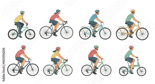 Diverse Cyclists on Various Bicycles: A Comprehensive Visual Guide for Urban Planning, Transportation, and Healthy Lifestyle Initiatives