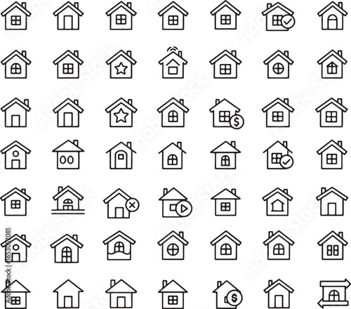 Home Line Icons. Editable Stroke. Contains such icons as House, Real Estate, Family, Real Estate Agent, Investment, Residential Building, City, Apartment, Building
