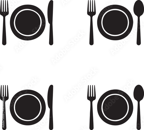 Set of Plate with fork silhouette vector illustration isolated On Transparent Background