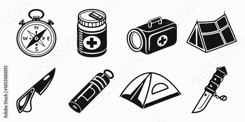 Outdoor adventure gear icons