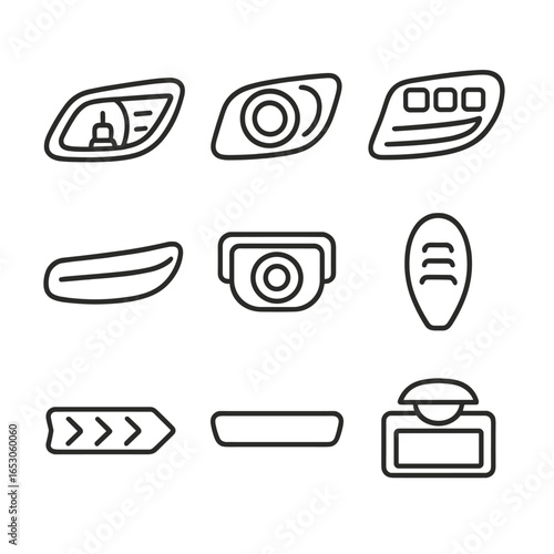 Automotive Light Icons. Line style icons of Automotive Headlights & Taillights: halogen headlamp, HID projector, LED matrix