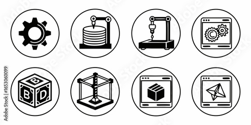 3d printing technology icons isolated