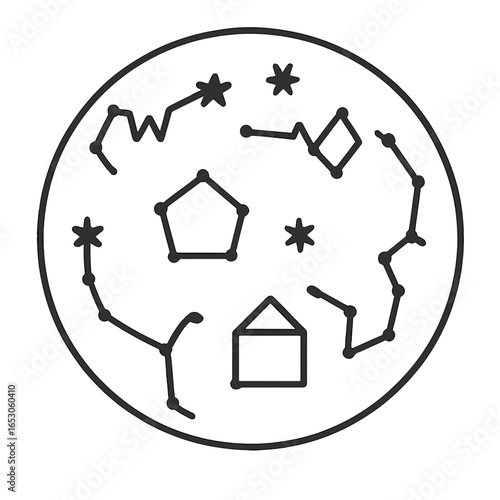 Constellations Outline Art. Outline style icon of Night-Sky Constellations: Ursa Minor outline, Cassiopeia W, Draco tail, Ursa