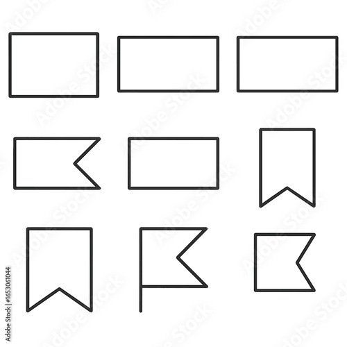 Flag Shapes Icons. Outline style icon of Flag Ratios & Shapes: 1-to-2 rectangle, 2-to-3 rectangle, 3-to-5 rectangle, square flag,