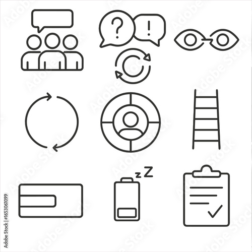 Bridge Management Icon. Outline style icon of Bridge Resource Management: team briefing icon, challenge-response speech, eye
