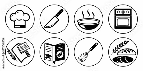 Cooking and baking icons isolated on white