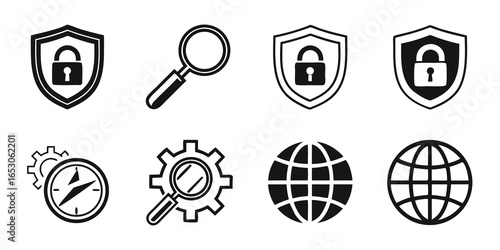 Security and technology icons isolated
