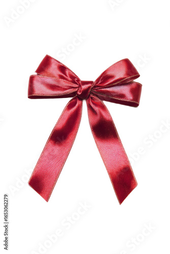 Elegant red satin bow isolated on a transparent background, perfect for holiday gift wrapping or festive decorations, evokes a sense of luxury and celebration