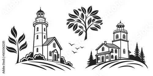 Lighthouse and coastal landscape