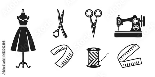 Sewing and tailoring tools isolated on white background