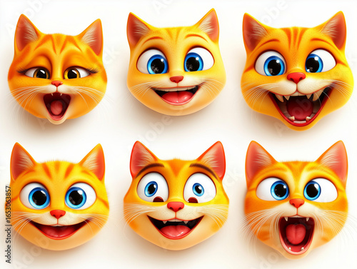 Wallpaper Mural Six cute cartoon cats showing different emotions Torontodigital.ca