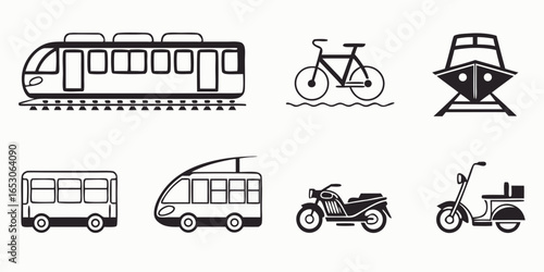 Various transport icons isolated on white background