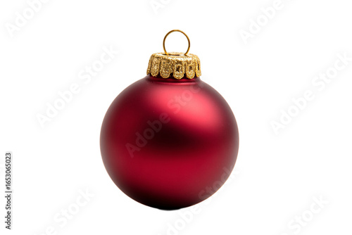 Festive red ornament isolated on a transparent background, classic holiday decoration with a glossy finish, evokes warmth and seasonal cheer