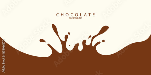 Chocolate background of Modern poster, dynamic splashes and drops. Vector illustration in a flat style of minimalism