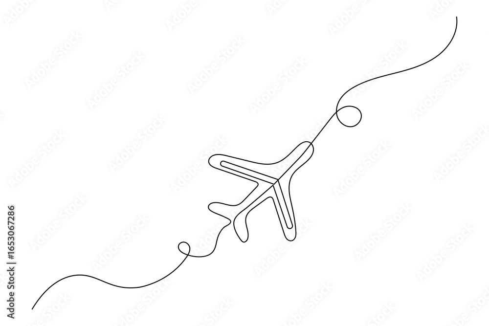Obraz premium Airplane continuous one line drawing and minimalist style isolate outline vector illustration 
