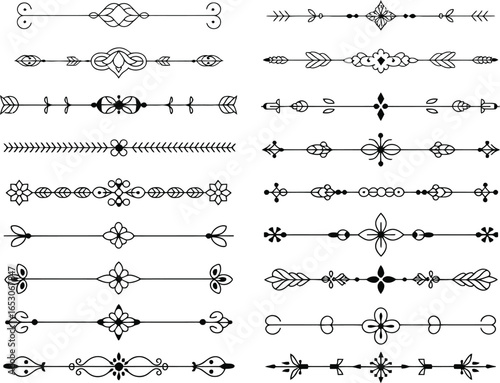 Ornate Decorative Dividers and Flourishes Set in Elegant Black Line Art